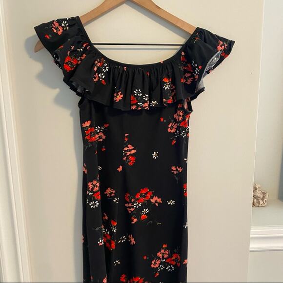 Rebecca Taylor Black Red Floral Cotton Ruffle Bodycon Mini Dress XS - Picture 6 of 12